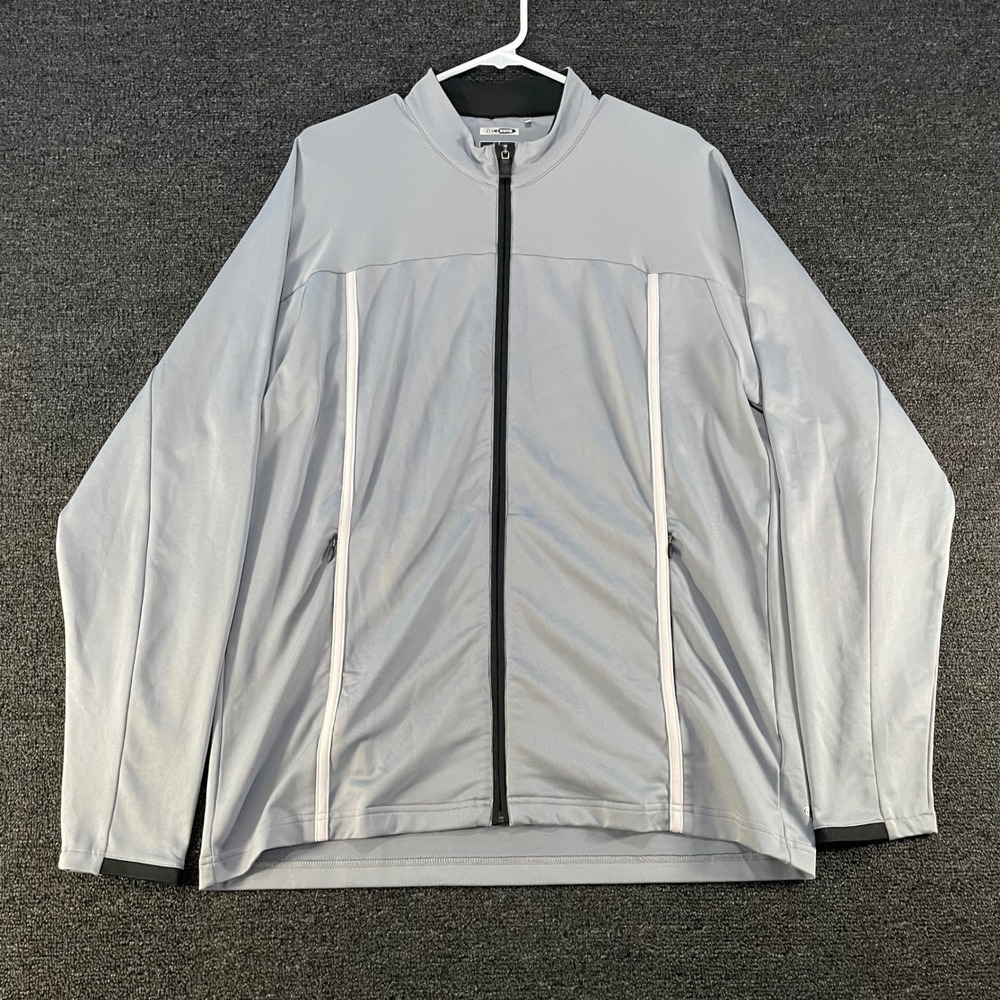 Adidas Track Jacket Mens Medium Grey Good ClimaWarm Full Zip Mock Neck Piping